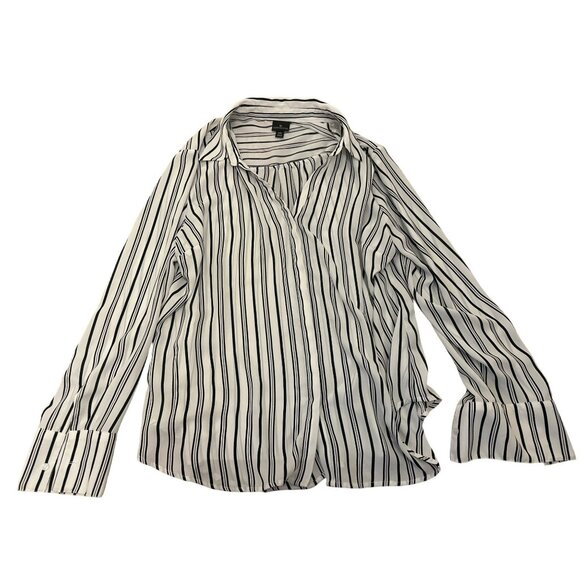 Worthington Womens XXL Blouse Striped Button-Down Blouse Black & White Career - Picture 1 of 4